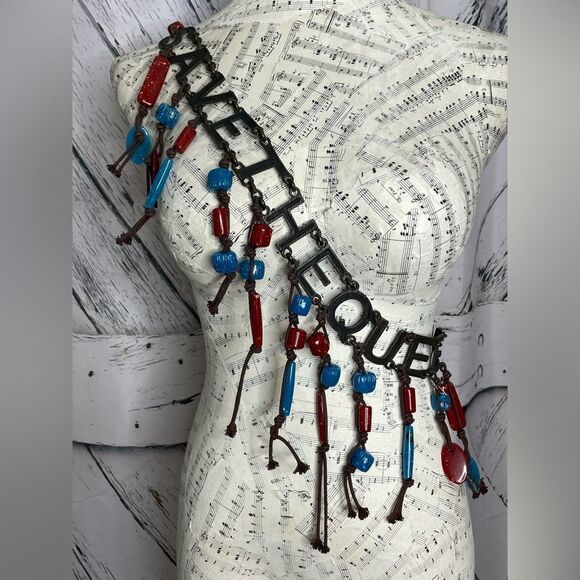 Save The Queen Belt Metal Logo Beads Tie OS - Picture 3 of 4